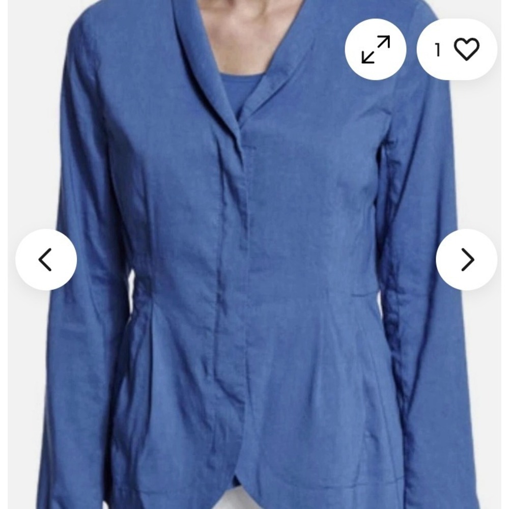 Eileen Fisher sz S‎ petite blue linen blend stretch blazer jacket pocket JJ